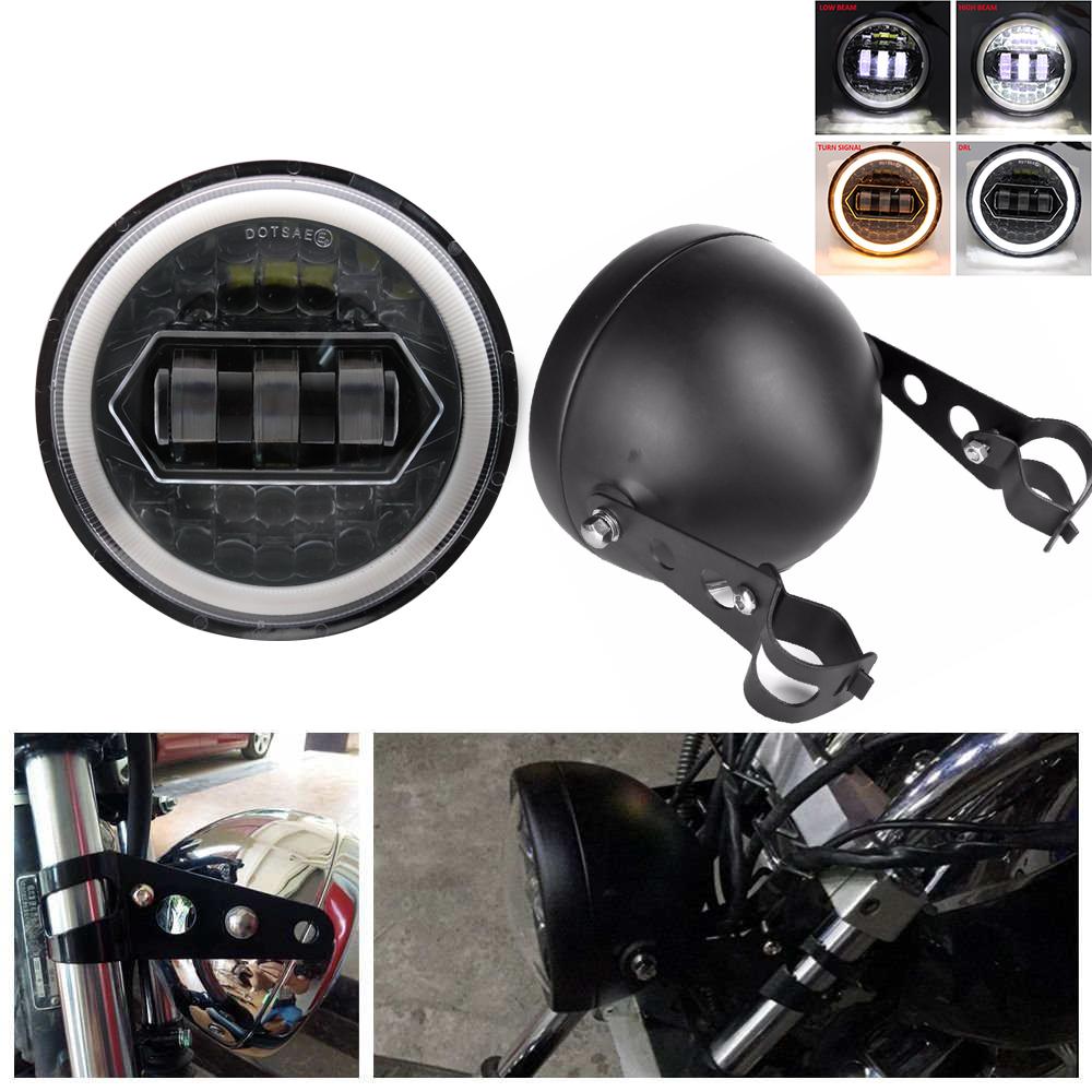 Black 5.75" Motorcycle LED Headlight with Mount Housing Bucket Bracket For Honda Shadow VT 600 750 1100 VTX 1300