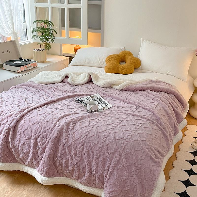 Plush Fleece Double-Layer Multifunctional Blanket Diamond Striped Spring Autumn Warm Sofa Throws Blankets Soft Comforter for Bed
