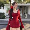 Pure Desire Spice Girl Show Chest Flared Sleeve Dress Two Women's Autumn and Winter Sexy Tight Waist Thin Hip Skirt