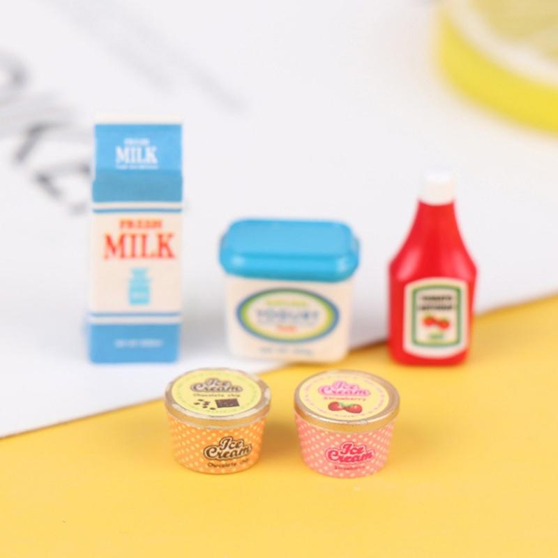 Miniatur Spielzeug Essen Figur für Puppenhaus mit Realistischem Ketchup Eis Joghurt Harz Zubehör Sichere Szenen Requisiten