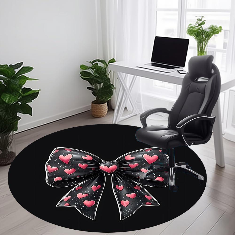 1pc Heart Bow Office Round Area Rug, Indoor Mat Suitable ForOffice, Under Office Chairs Bedroom Living Room Home Decor, Room Deco 039