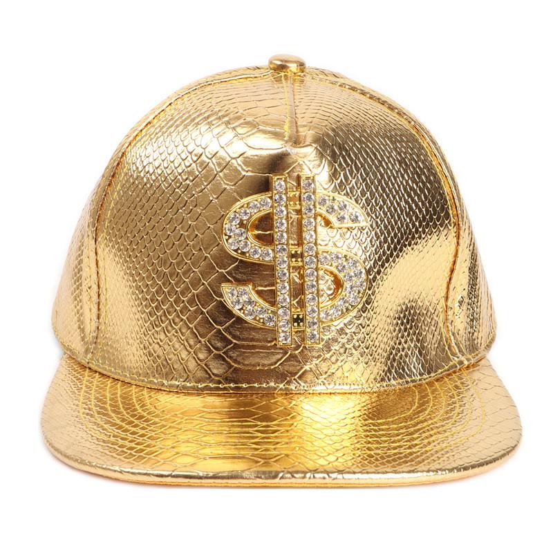 Hip Hop Pu Leather Baseball Cap With Diamond Embellishments For Streetwear Fashion