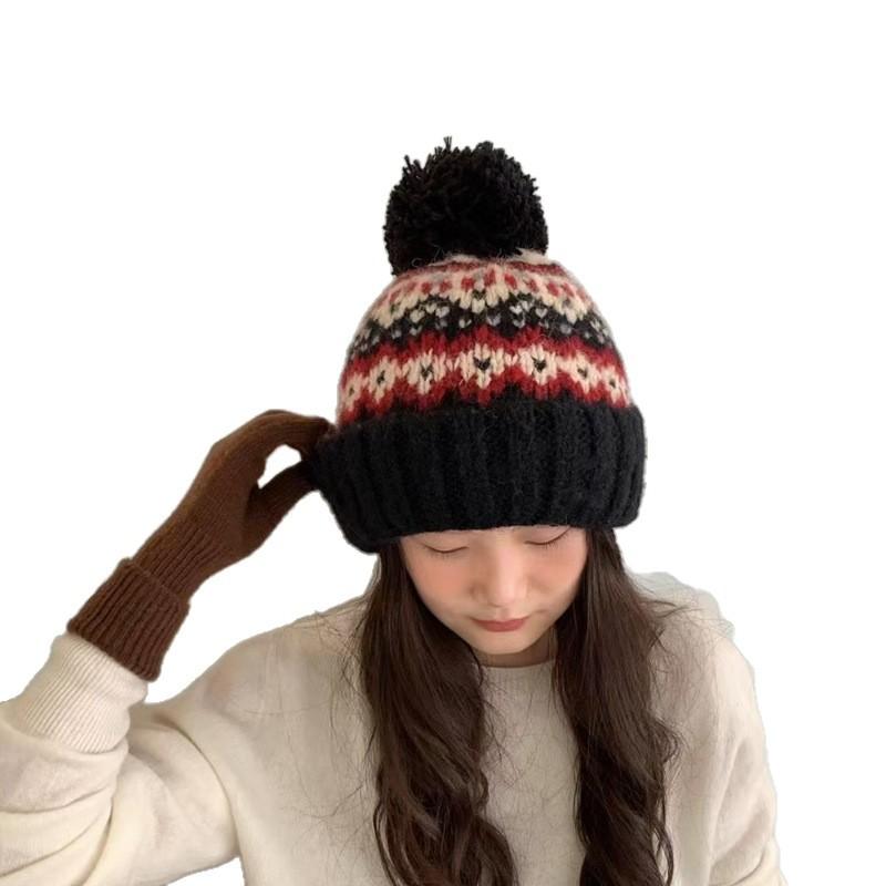 Căciulă Nouă pentru Femei Croșetată Lâna Slouchy cu Pompon Manual Groasă Rezistentă la Vânt Căciulă de Iarnă Schi Caldă Șapcă Skull