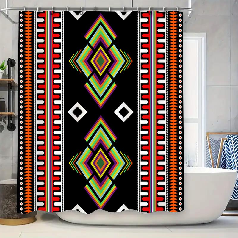 

Vibrant Bath Curtains With Geometric Patterns Modern Artistic Decor For Bathroom Black, White, Red, Orange, Green, Yellow Colorf W60H190(CM)-1 Pcs
