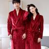 Cozy Coral Fleece Couple Pajamas Robe - Thick Warm Autumn Winter Bathrobe