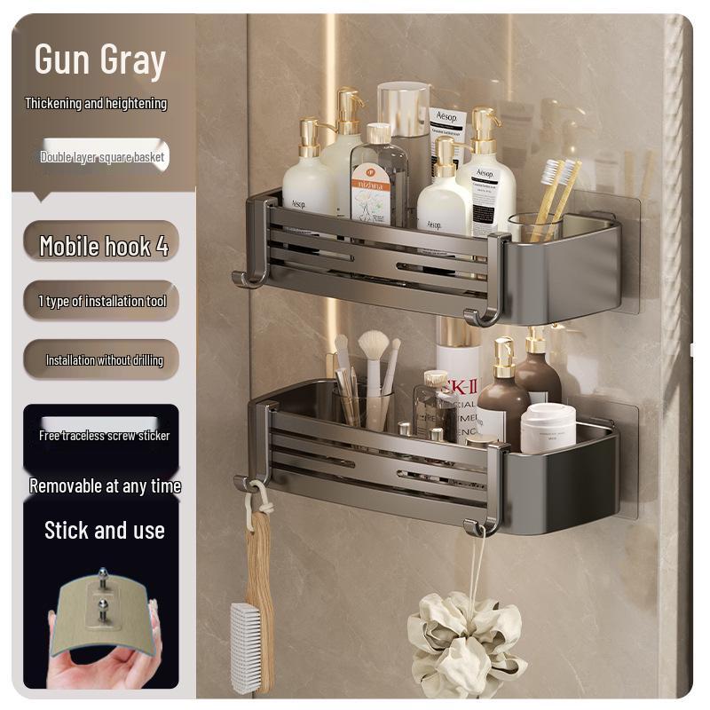 Gunmetal Punch-Free Space Aluminum Corner Bathroom Shelf