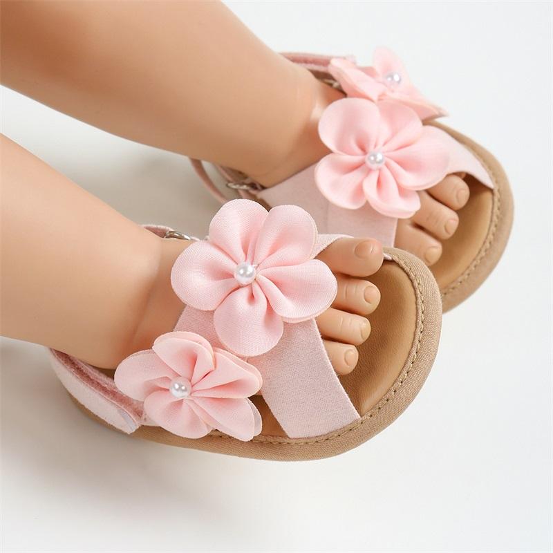 0-18M Kleinkind Baby Mädchen Sommersandalen Niedliche 3D-Blumenverzierungen Rutschfeste Flachsohlen Schuhe Säuglinge Neugeborene Erste Laufschuhe