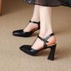Krazing Pot Sheepskin Square Toe Size 41 High Heels Hollow Out Decoration Super High Heels Breathable Autumn Pumps