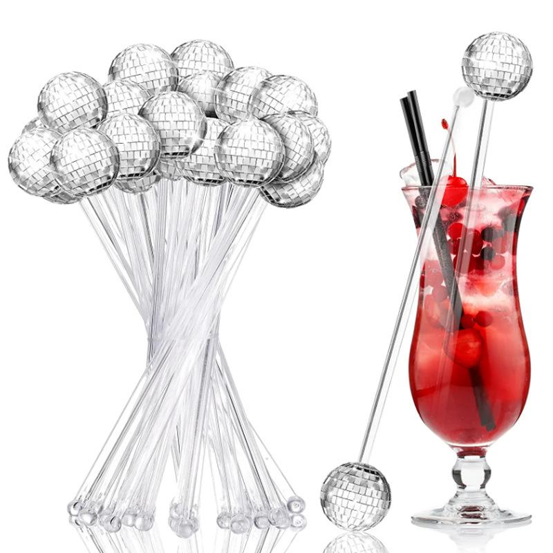 5/10/15 Pezzi Palline Disco Mescolatori per Cocktail Testa Rotonda Bastoncini Swizzle Specchio Palla Mescolatori per Bevande al Caffè per Bar di Casa Decorazioni per Feste
