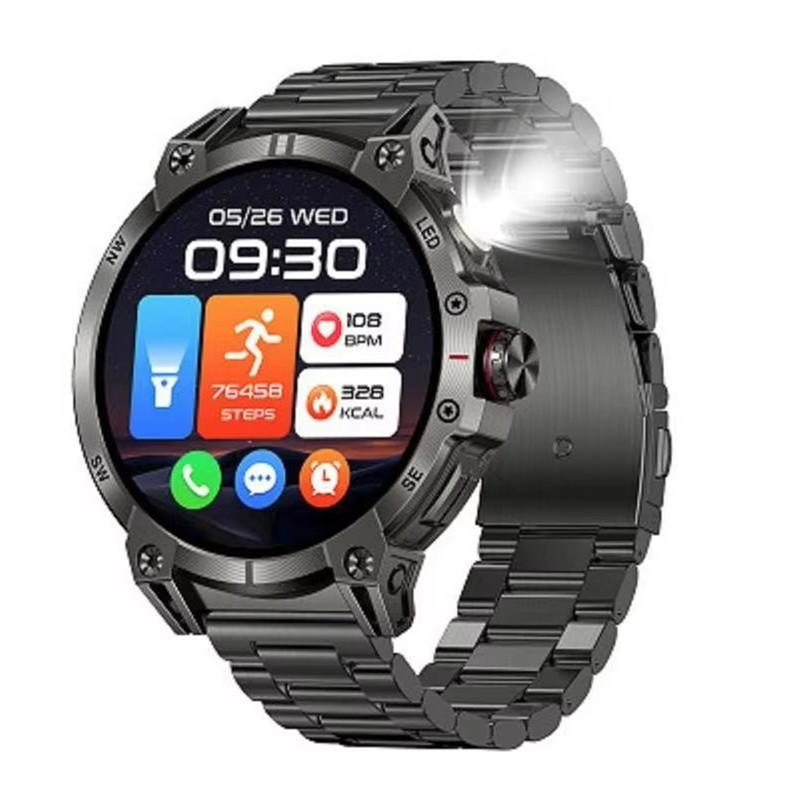 KC89 Smart Watch Men Outdoor Sports LED Flashlight Copmpass Bluetooth Call AI Voice Health Monitoring Fitness Track Smartwatch