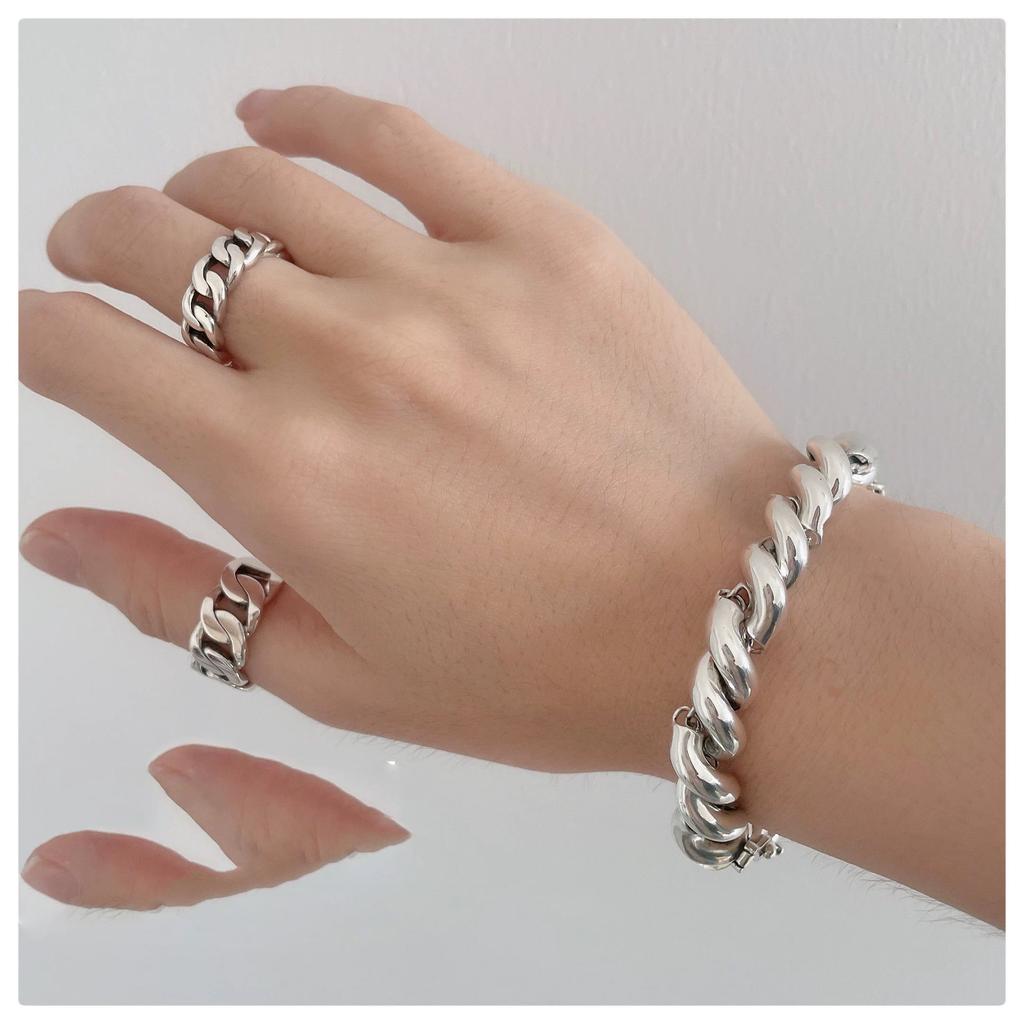 925 Sterling Silver Rings For Women Geometric Fine Jewelry Finger Adjustable Simple Vintage Chain Ring For Party Birthday Gift