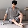 Men's ice silk pajamas short-sleeved shorts summer thin simple cardigan high-end simulation silk loungewear set