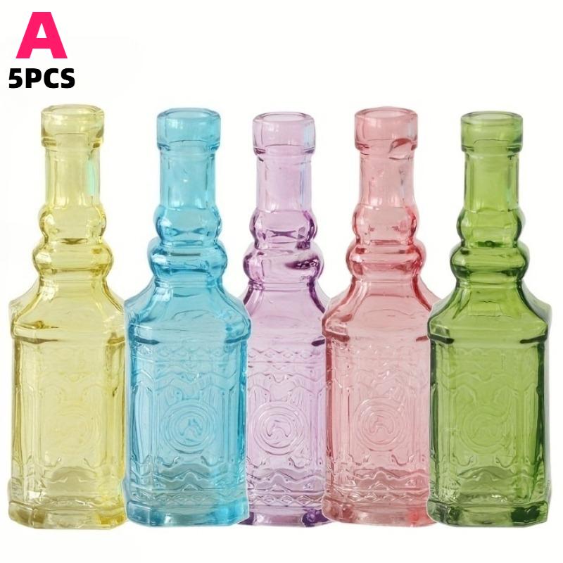 

5pcs Glass Flower Vases 11.5cm Tall Mini Retro Relief Vases in Bulk Small Vases for Decor Center Pieces Vintage Bottles Wedding