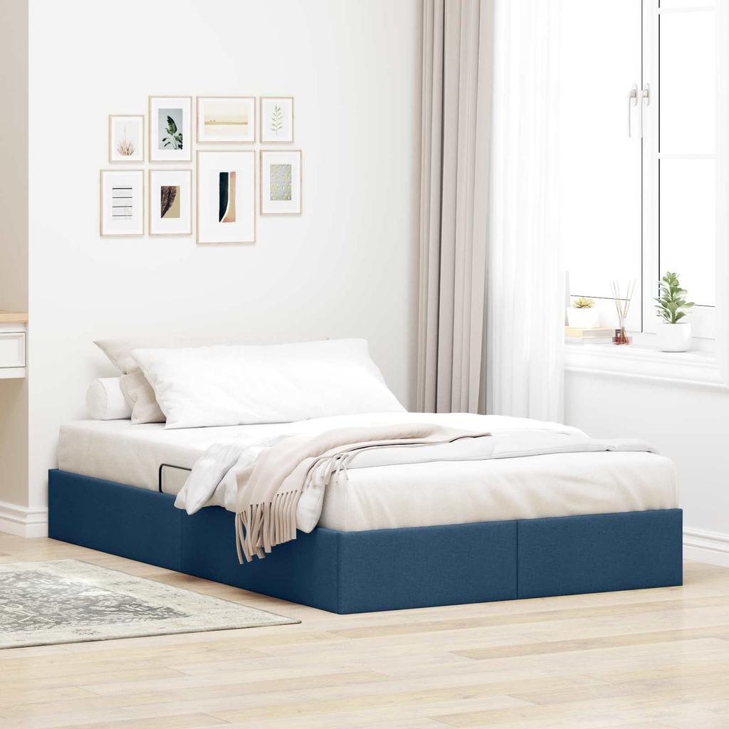 Ottoman Bed Frame with Storage Blue 120 X 200 Cm Fabric