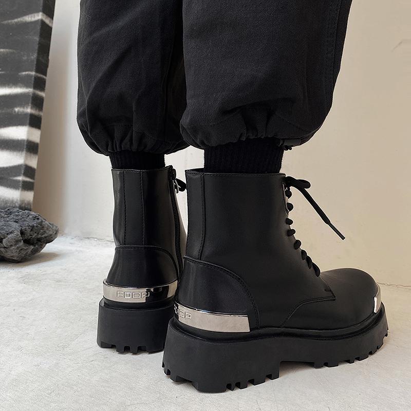 Fashion Men Harajuku Korean Man High Top Leather Couple Shoes Streetwear Fashion Casual Thick Platform Metal Leather Wedding Men Shoes
