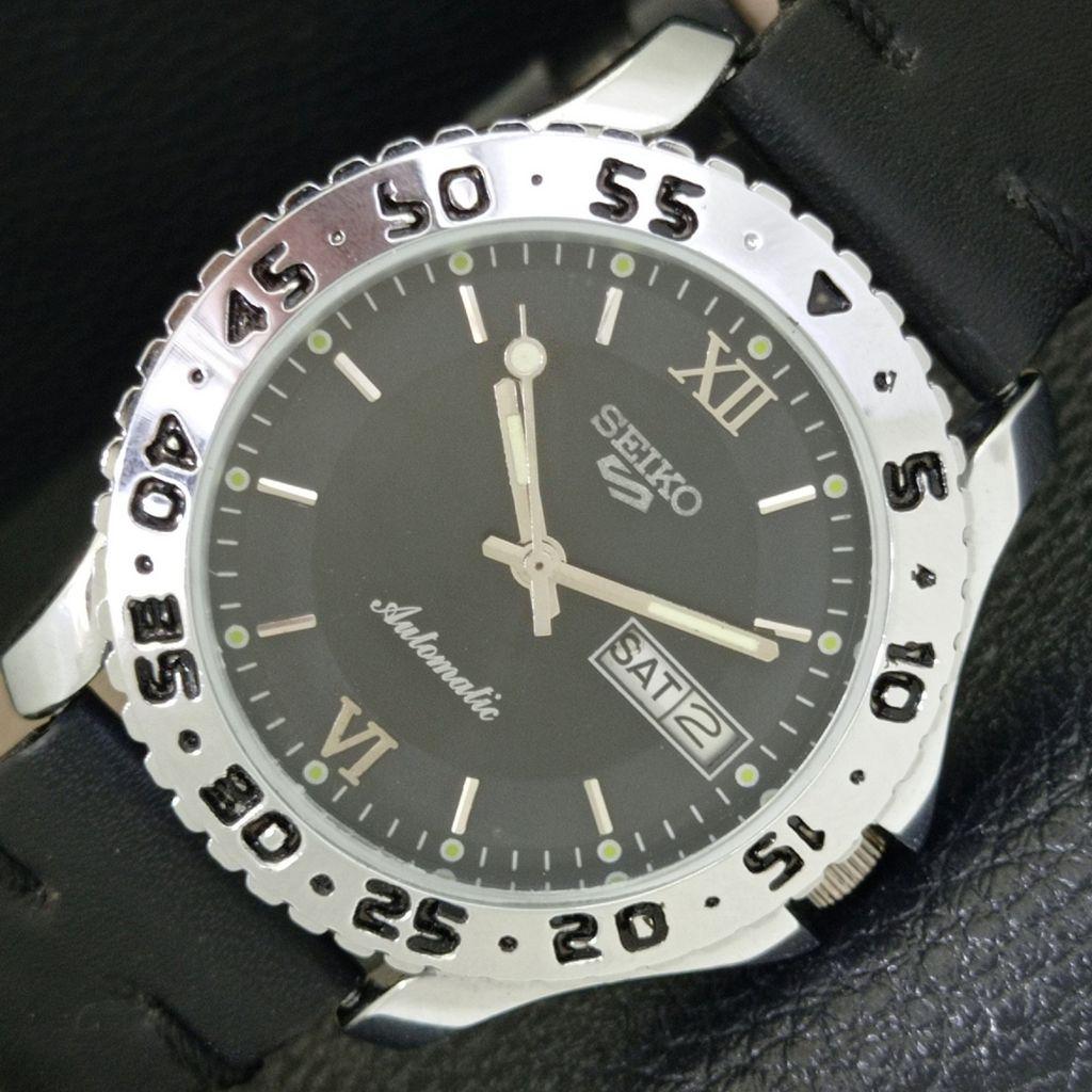 

ЭЛЕГАНТНЫЕ ВИНТАЖНЫЕ МУЖСКИЕ АВТОМАТИЧЕСКИЕ ЧАСЫ SEIKO 5 JAPAN, ВОССТАНОВЛЕННЫЕ, ЧЕРНЫЕ a500821-5 R154-a500821