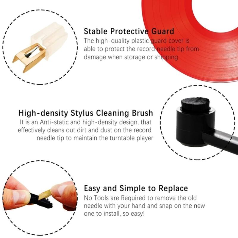 Diamond Tip Record Player Needle Cleaning Brush Phonograph Part Needle Replacement Plastic Texture for Record Players