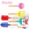 5-Piece Kids Beach Toy Set - Metal Tools with Wooden Handles (Shovel Rake Fork Spoon Trowel) Durable Sand Play & Gardening Kit