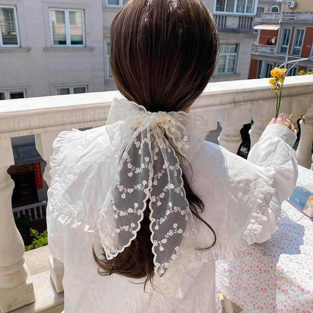 New Elegant Lace Scarf Korean Floral Hollow Triangle Scarf Embroidery Office Lady Wrist Hair Tie Snood Headband Neckerchief