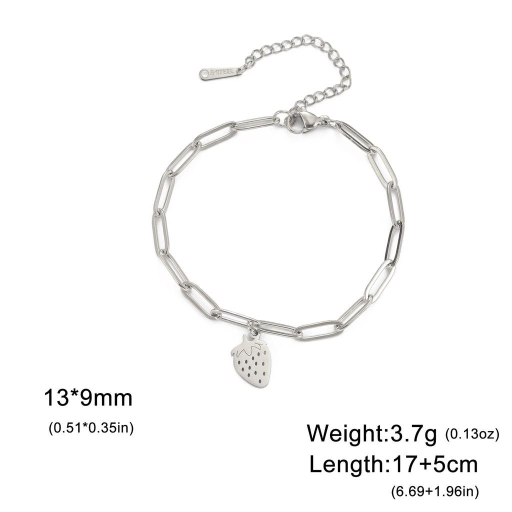 Teamer Cute Strawberry Charm Bracelet Stainless Steel Jewelry for Women Girls Snake Chain Multiple Chains 2026 Trend Couple Gift