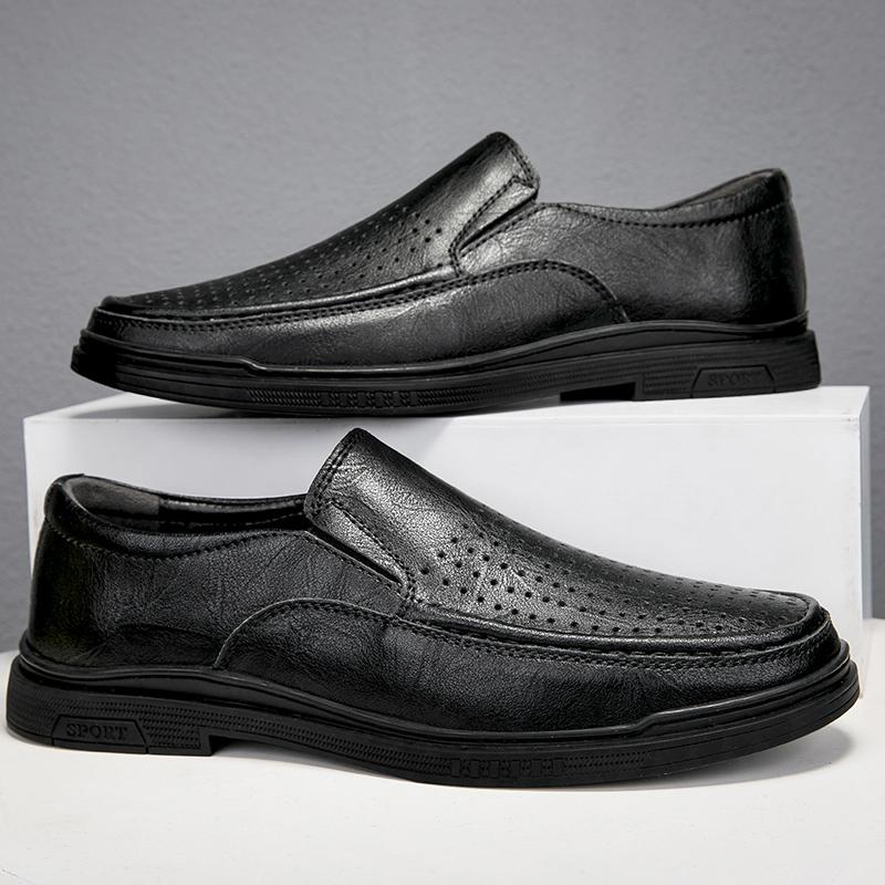Summer Men's Business Loafers Footwear Soft Sole Shoes Comfortable Perforated Breathable Shoes Anti-slip Wear-resistant Sneakers