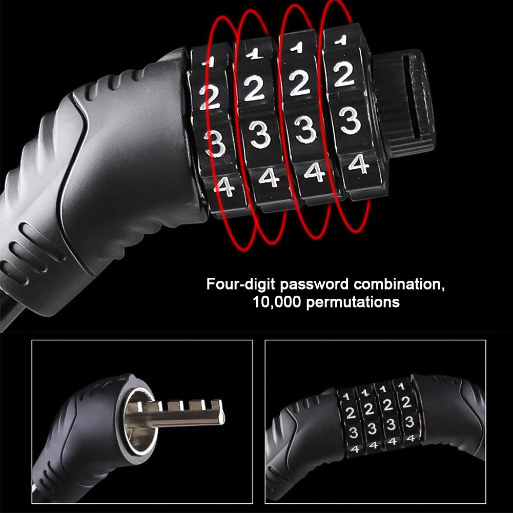 4 Digital Code Bicycle Cable Lock Anti-theft Alloy Steel MTB Road Bike Cable Code Combination Password Lock Security Padlock