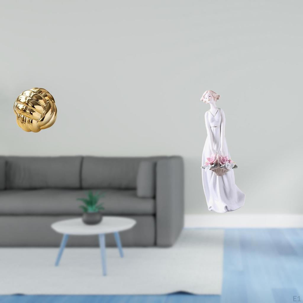 Aesthetic Ceramic Yarn Ball Girl Figurine Sculpture Ornament for Friends Living Room Shelf
