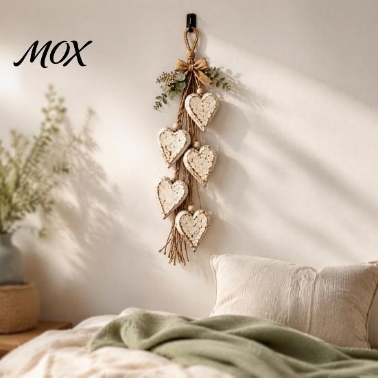 Handmade Farmhouse Wall Art Hanging Heart Decor with 5 Layer Wooden Hearts, Vintage Boho Wood Rustic Trinket Shelf for Living Room Bedroom, Decoration