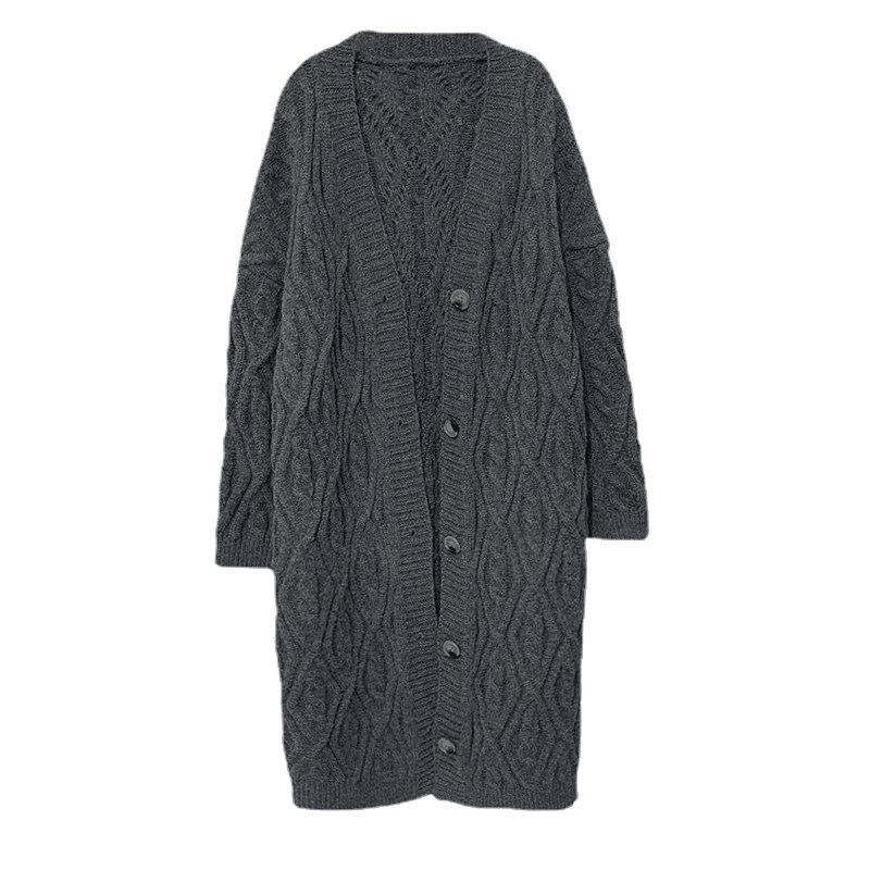 Autumn and Winter Long Sweater Women's Jackets Large Version of The Loose Windbreaker Long-sleeved Single-breasted Twisted Knitted Coat Cardigan