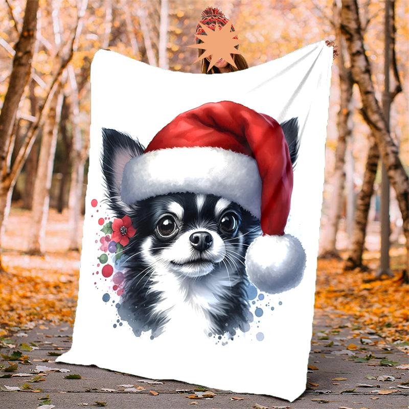 Chrismas Dog Flannel Blanket Soft Warm All-Season Throw, Design for Camping, Car Travel, Hiking Sofa, Bed, Office Perfect Gift for Parties
