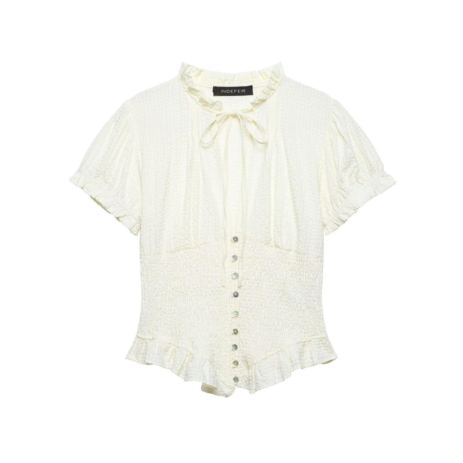 Women s clothing popular fashion casual bow decoration structure top XS белый