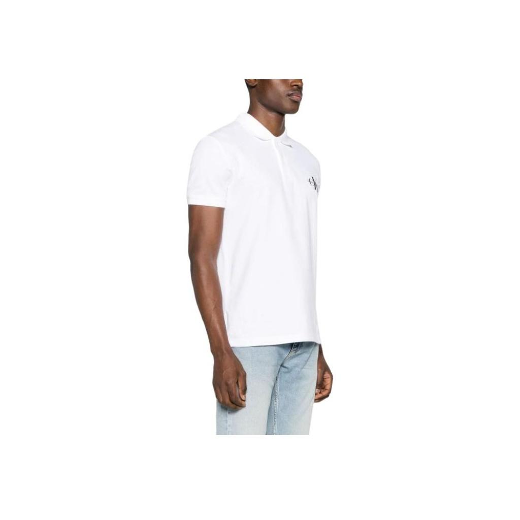 Calvin Klein Logo Print Polo Neck Short Sleeve Fitted Polo Shirt Men tops White J30J323395-YAF