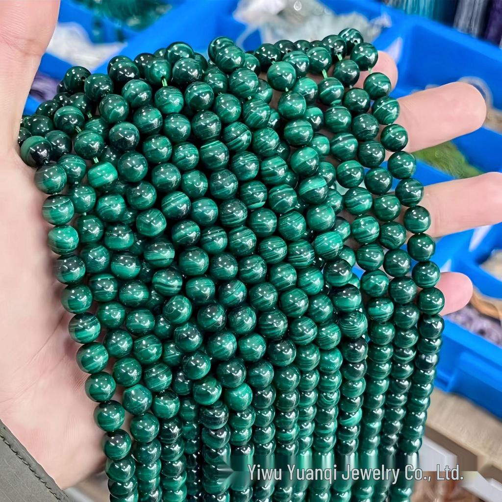 7A Grade Natural Malachite Round Loose Beads for DIY Jewelry Accessories - Handmade Semi-Finished Products