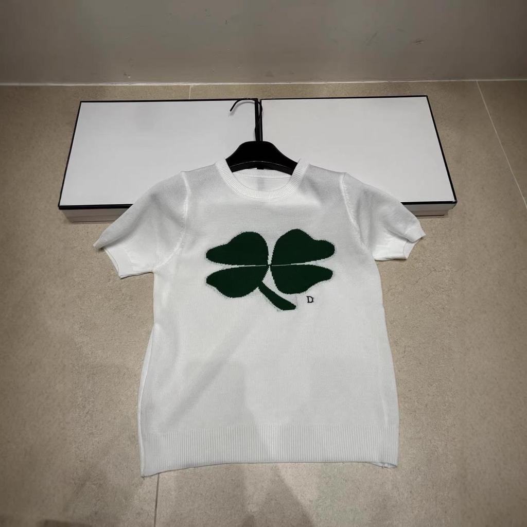 Superior Jacquard Clover Knit Round Neck Short Sleeve Casual Versatile Top for Summer 2026