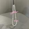 Korea Pink Bowknot Pearl Pendant Beaded Phone Charm for IPhone Accessrioes Lanyard Woman Girl Jewelry Hanging Rope Strap