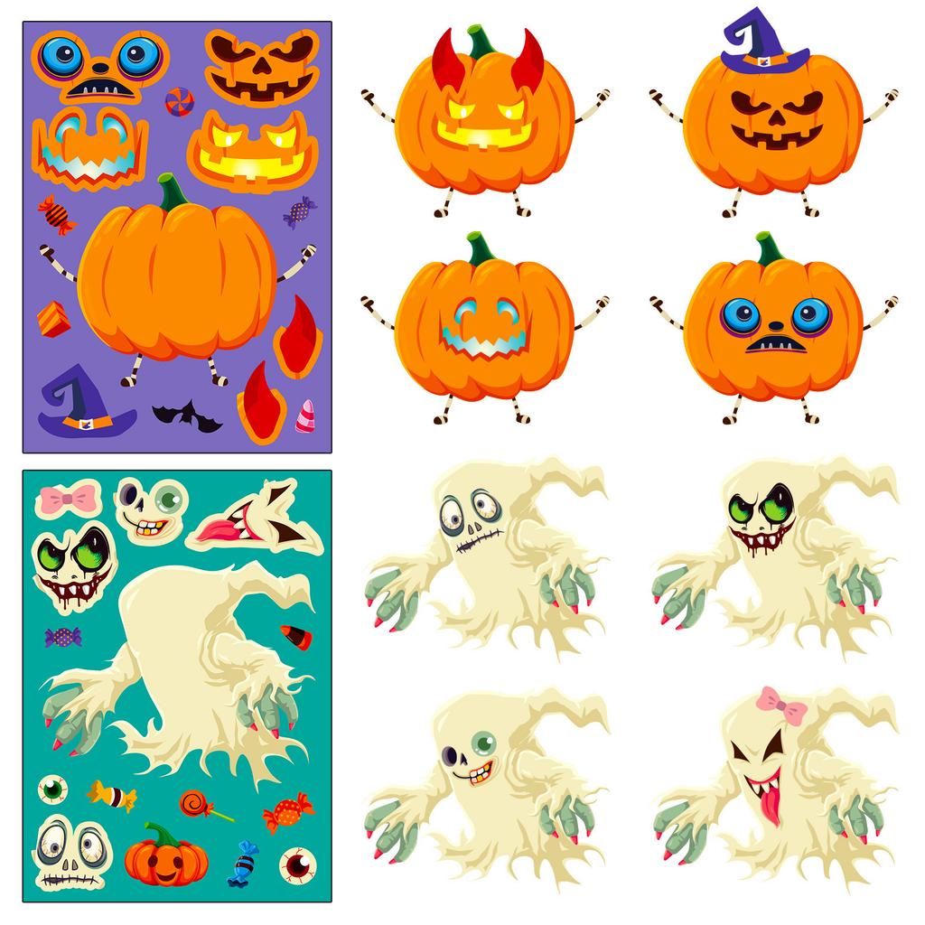 6 Halloween Face Changing Stickers Holiday Characters Puzzle Stickers Kids Fun Halloween Stickers