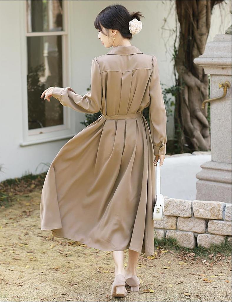 Collecala 2025 Kimono Shirt Comfortable Solid Dress with Waist Perfect for Spring and Autumn Spring/Summer Women's Dress, Color, Button-Down Front,