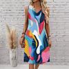 Plus Size V Neck Sleeveless Dress Lush Valley Waterfall Scenic Print For Mountain Hiking Trip