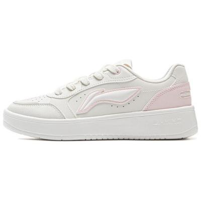 Li Ning Sycee Pure Antidérapant Résistant à l'abrasion Bas Skateboard Chaussures Femme Blanc Rose AGCV148-1