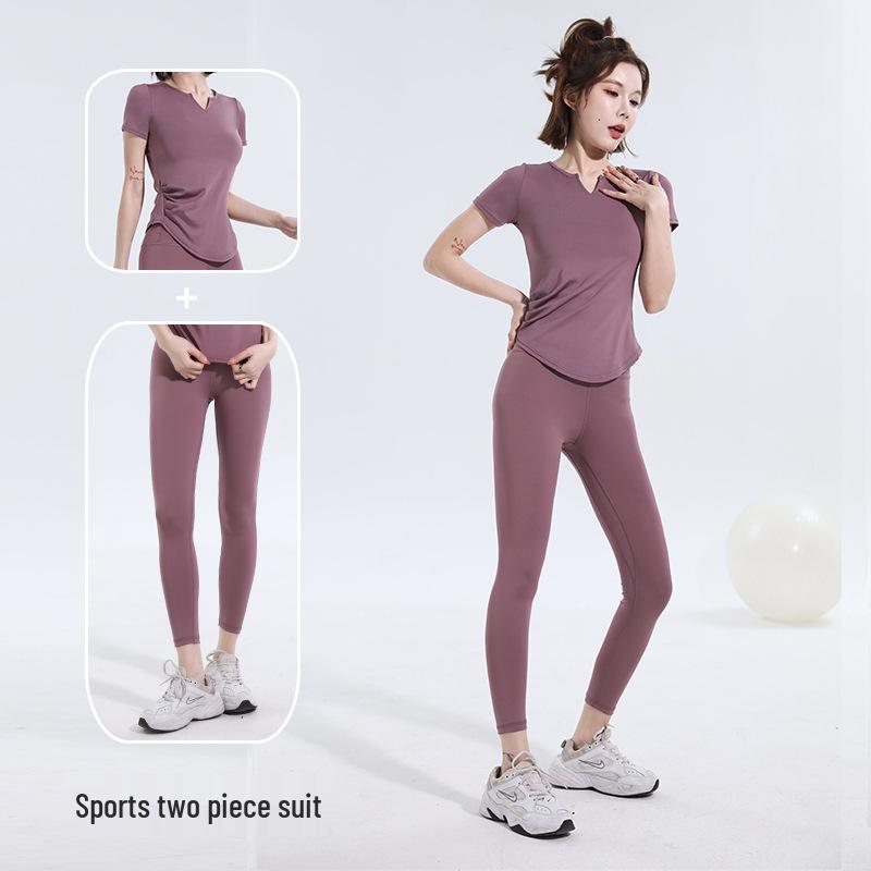 2025 İlkbahar/Yaz Hızlı Kuruyan Spor Yoga Seti – Dar Kesim, Kısa Kollu Fitness Giyim