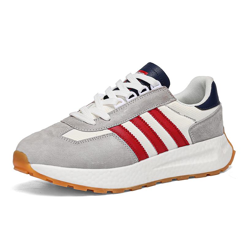 New three-bar fashion shoes Student sports running shoes all leather casual shoes Fashion trend couple sports shoes