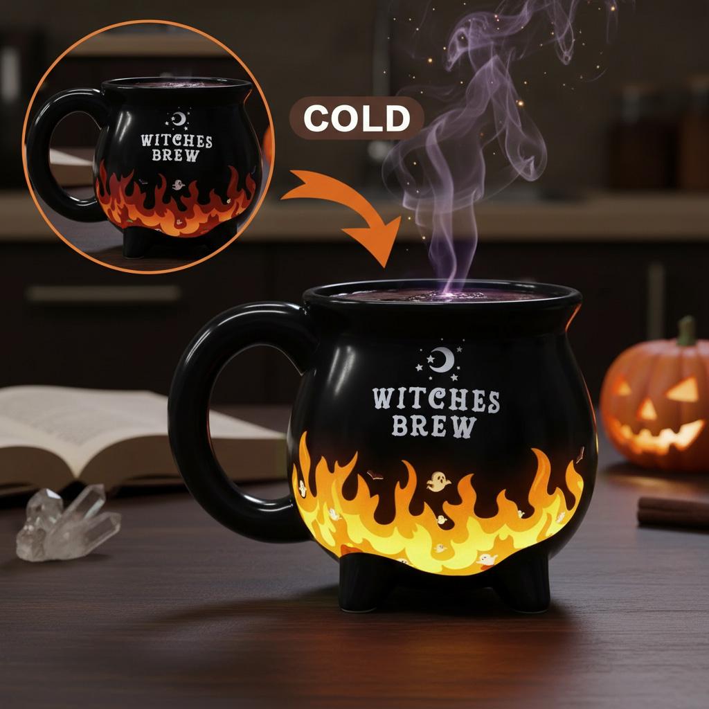 Witches Brew Cauldron Mug Magic Heat Color Changing Ceramic Coffee Tea Cup 300ml Halloween Novelty Gift for Witch