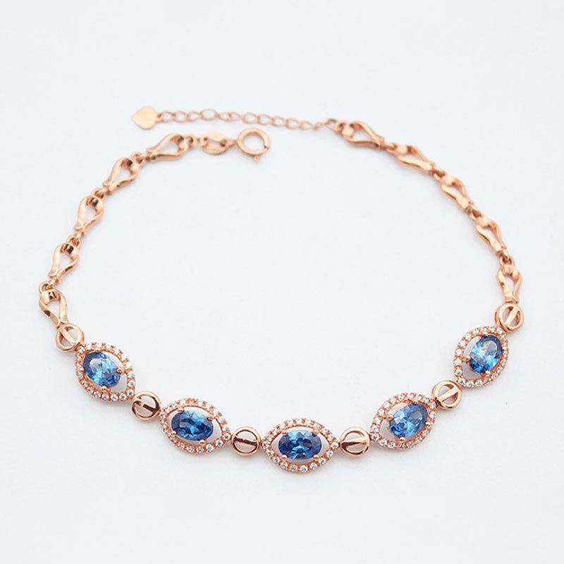 

Pure Purple Gold Inlaid Blue Stone Bracelet Color Gold Korean Version Fashion Rose Gold Plated Jewelry High Sense