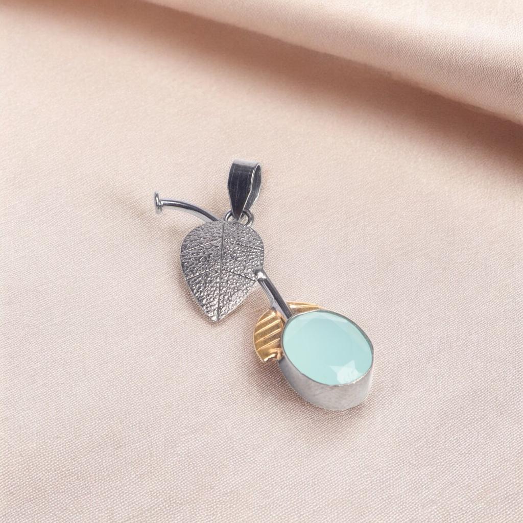 Aqua Chalcedony Pendant 925 Stamped Silver Gemstone Jewelry March Birthstone PP-55-19