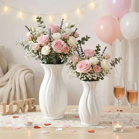 Small White Faux Ceramic Vase Minimalist Modern Pampas Grass Vase Decorative Flower Holder for Table Fireplace Shelf Living Room Decor