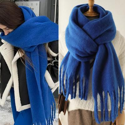 Écharpe d'hiver pour femmes Chaude Couleur unie Pashmina Couverture Écharpes Femme Épaisse Douce Bufanda Grande Frange Châle Poncho Long Écharpe
