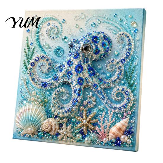 Coastal Home Decor Accents Sea Turtle Octopus DIY 3D Pearl Painting Kit, Ocean Theme Diamond Art Beach House Wall Kit for Adults Beginner, Bead