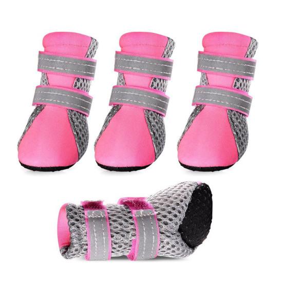 4Pcs Pet Sneakers Reflective Fastener Tape Anti-skid Breathable Pet Dogs Mesh Sneakers for Outdoor