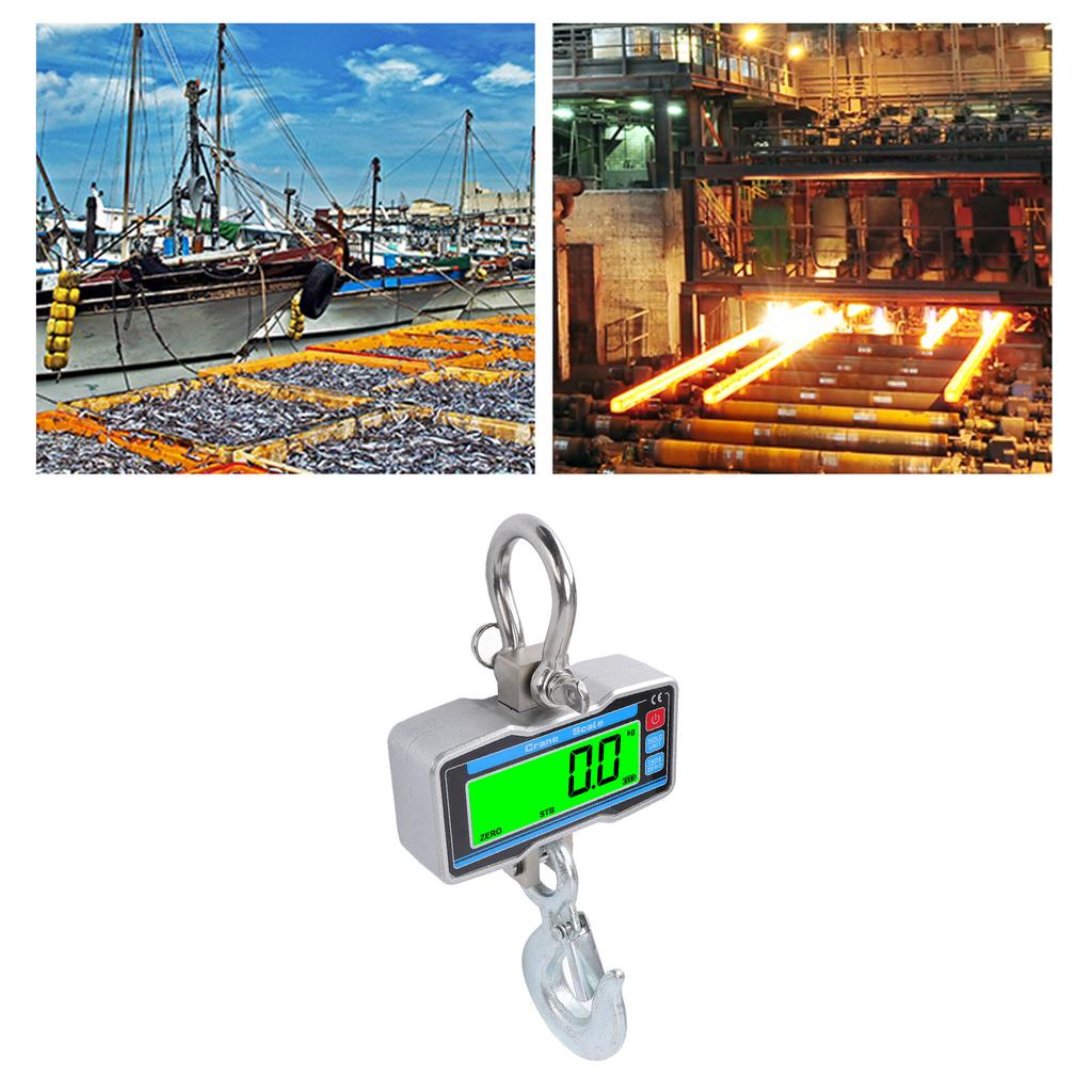 Digital Crane Scale 2000kg 4400lbs Industrial Hanging Scale 0.8 Inch 5 Digit LCD Display Unit Switching Data Hold Tare   Reset Function
