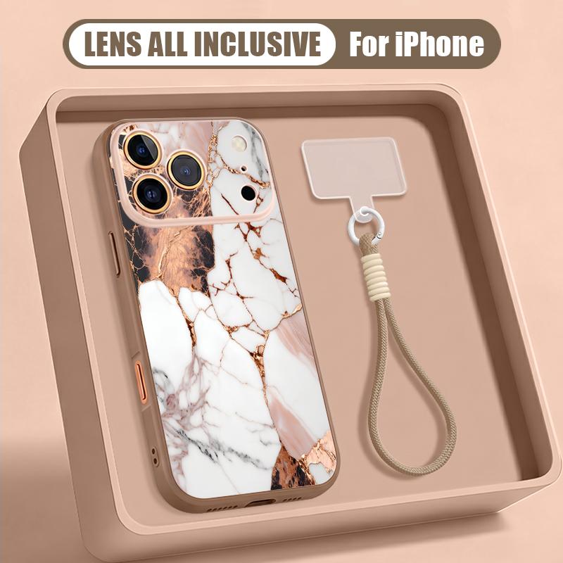 Marble Pattern Hand Strap Case For iPhone 17 Pro Max iPhone 16 15 14 13 Pro Max Magnetic For Magsafe Hybrid TPU+PC Matte Cover
